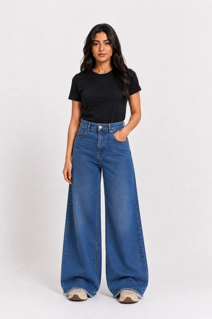 High Rise Double Wide Leg Jeans