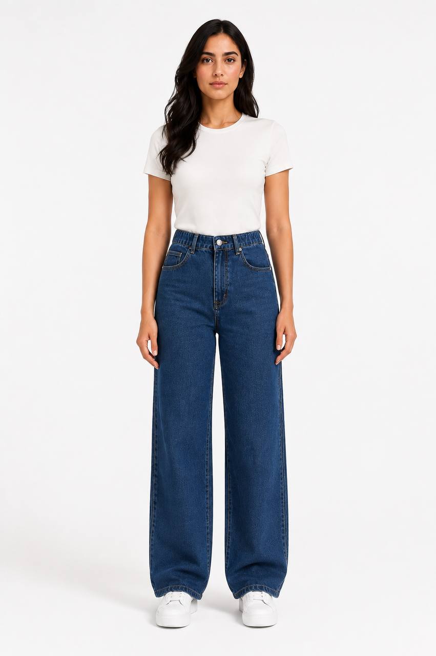 High Rise Straight Wide Leg Jeans