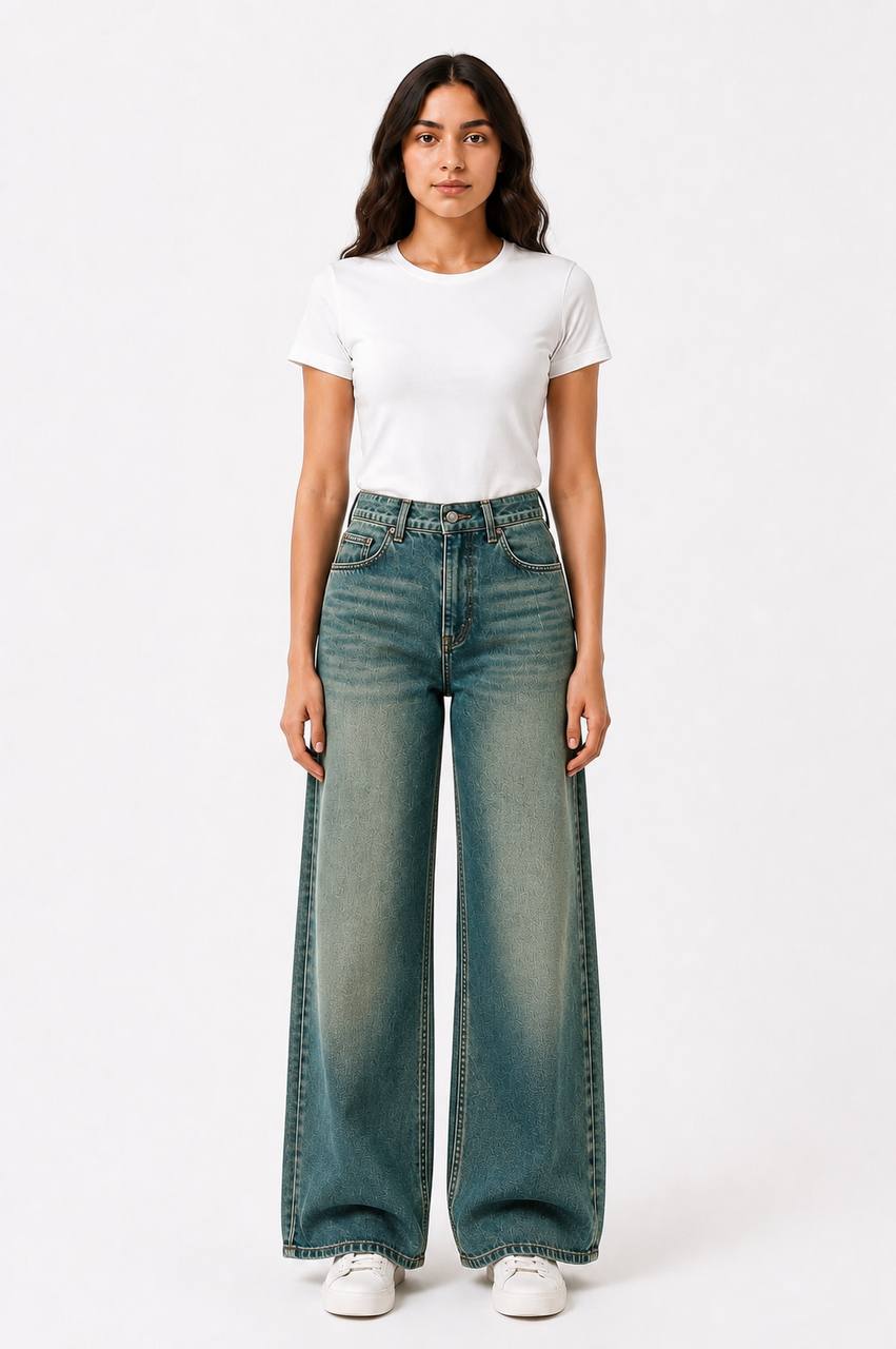 High Rise Double Wide Leg Jeans