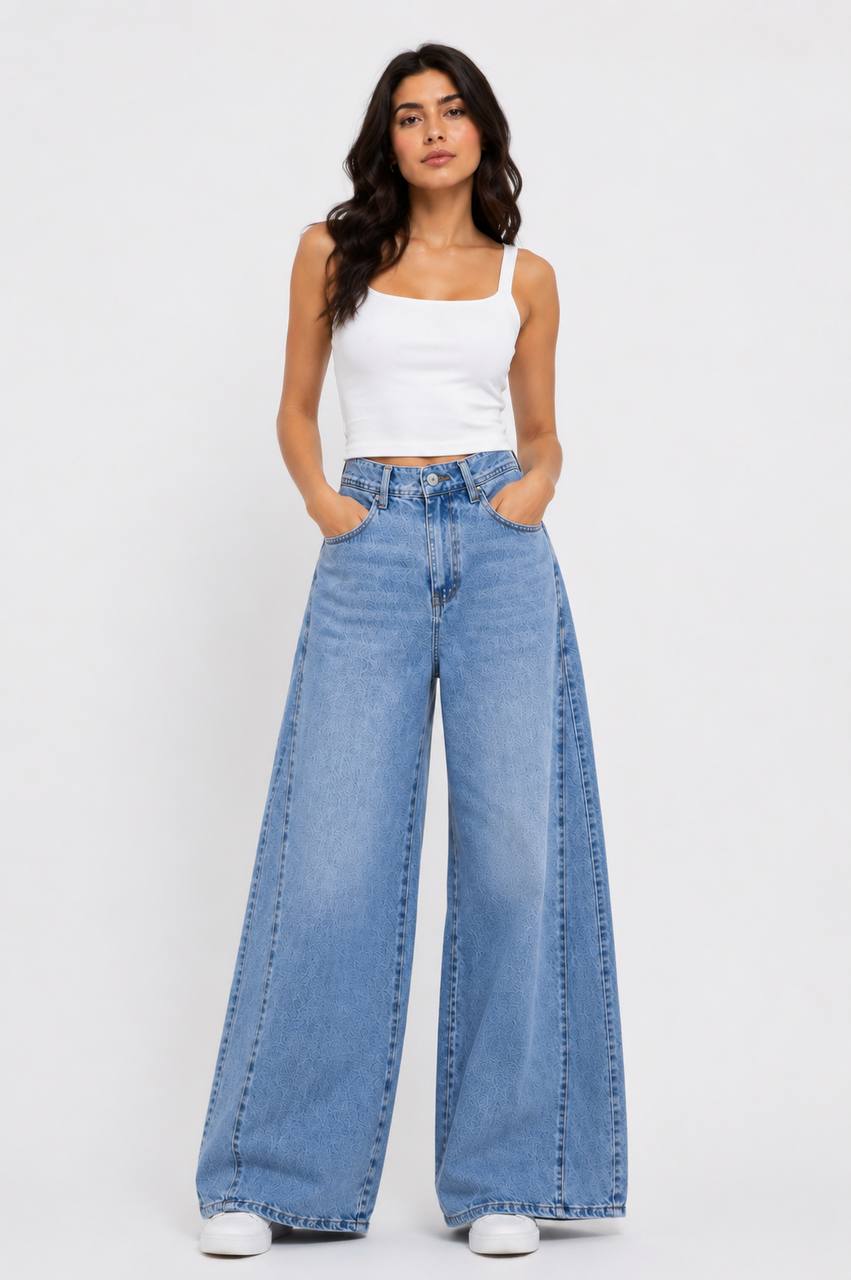 High Rise Double Wide Leg Jeans