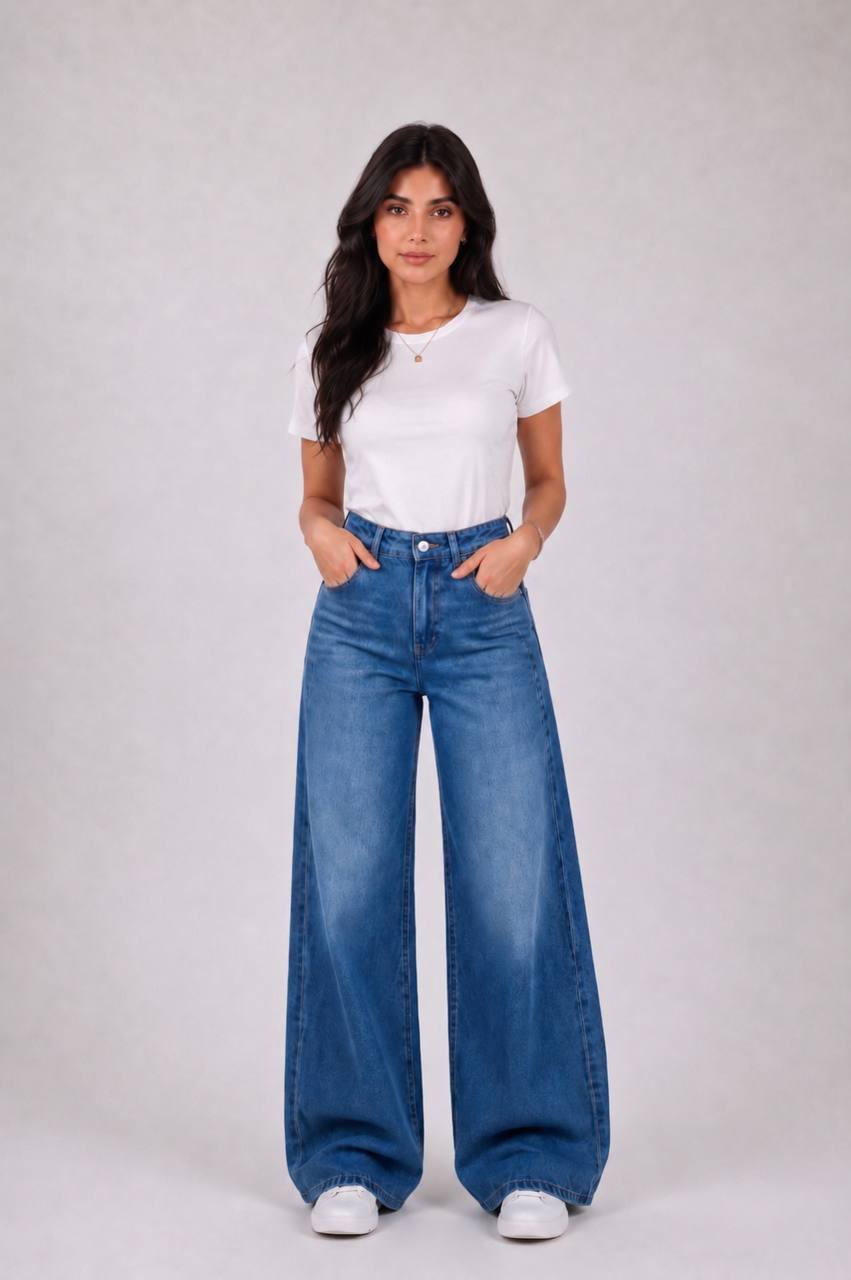 High Rise Double Wide Leg Jeans
