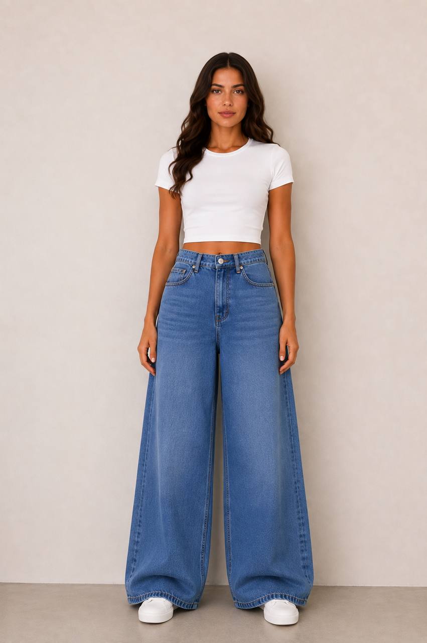 High Rise Double Wide Leg Jeans