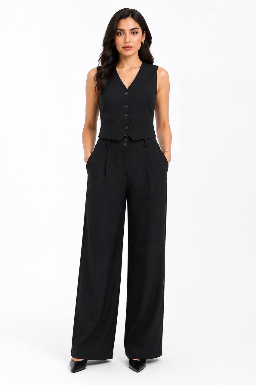 High Rise Wide Leg Formal Black Pants