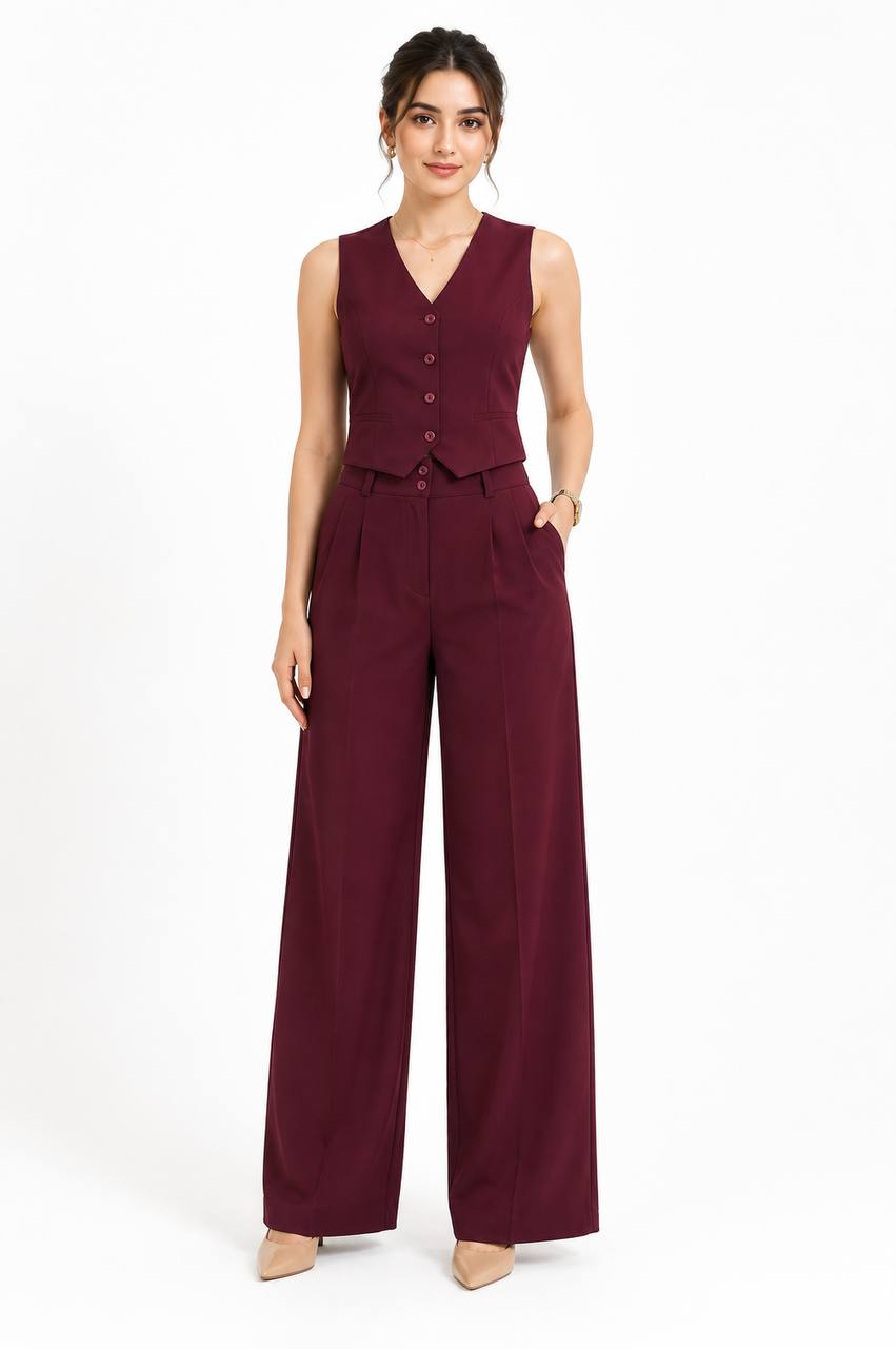 VELORA WIDE PANTS – BURGUNDY