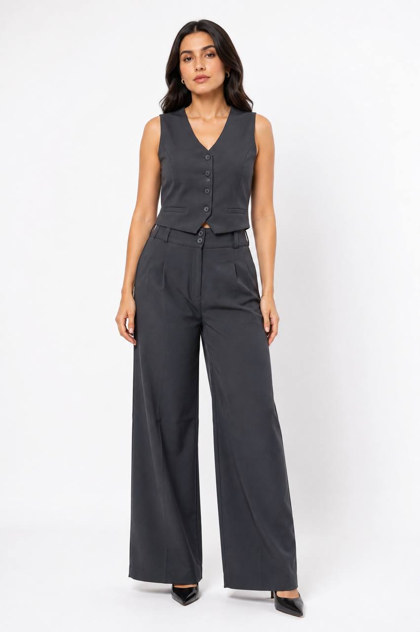 High Rise Wide Leg Formal Dark Gray Pants