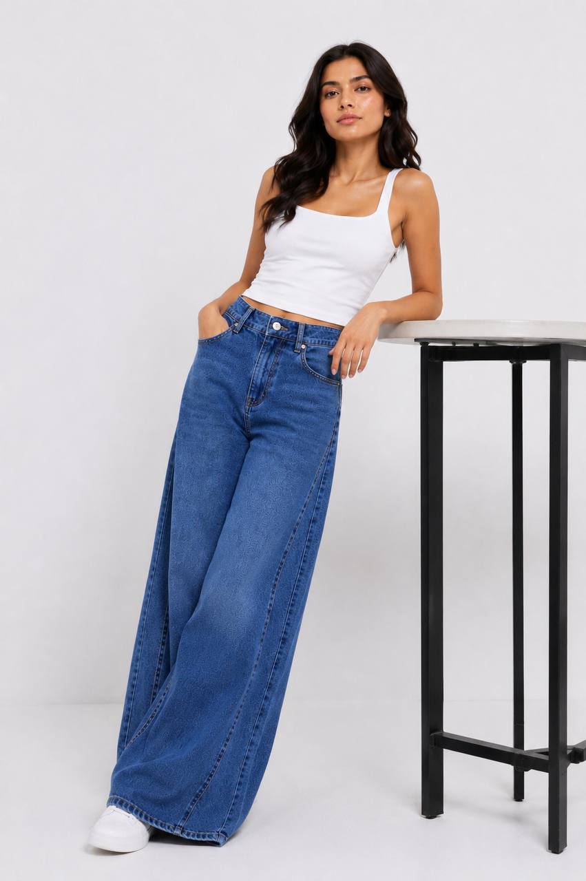 High Rise Double Wide Leg Jeans