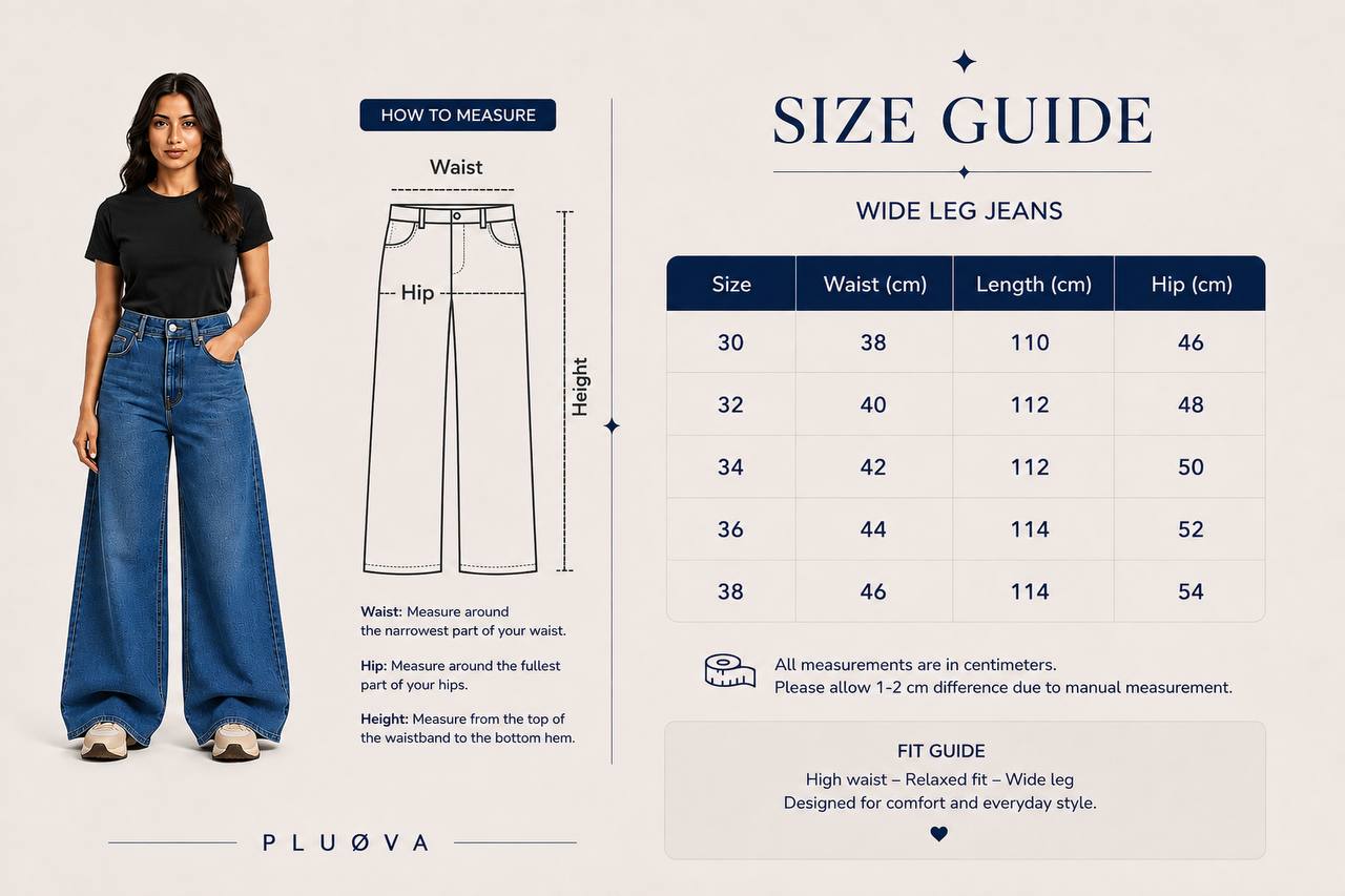 NORA WIDE JEANS size chart