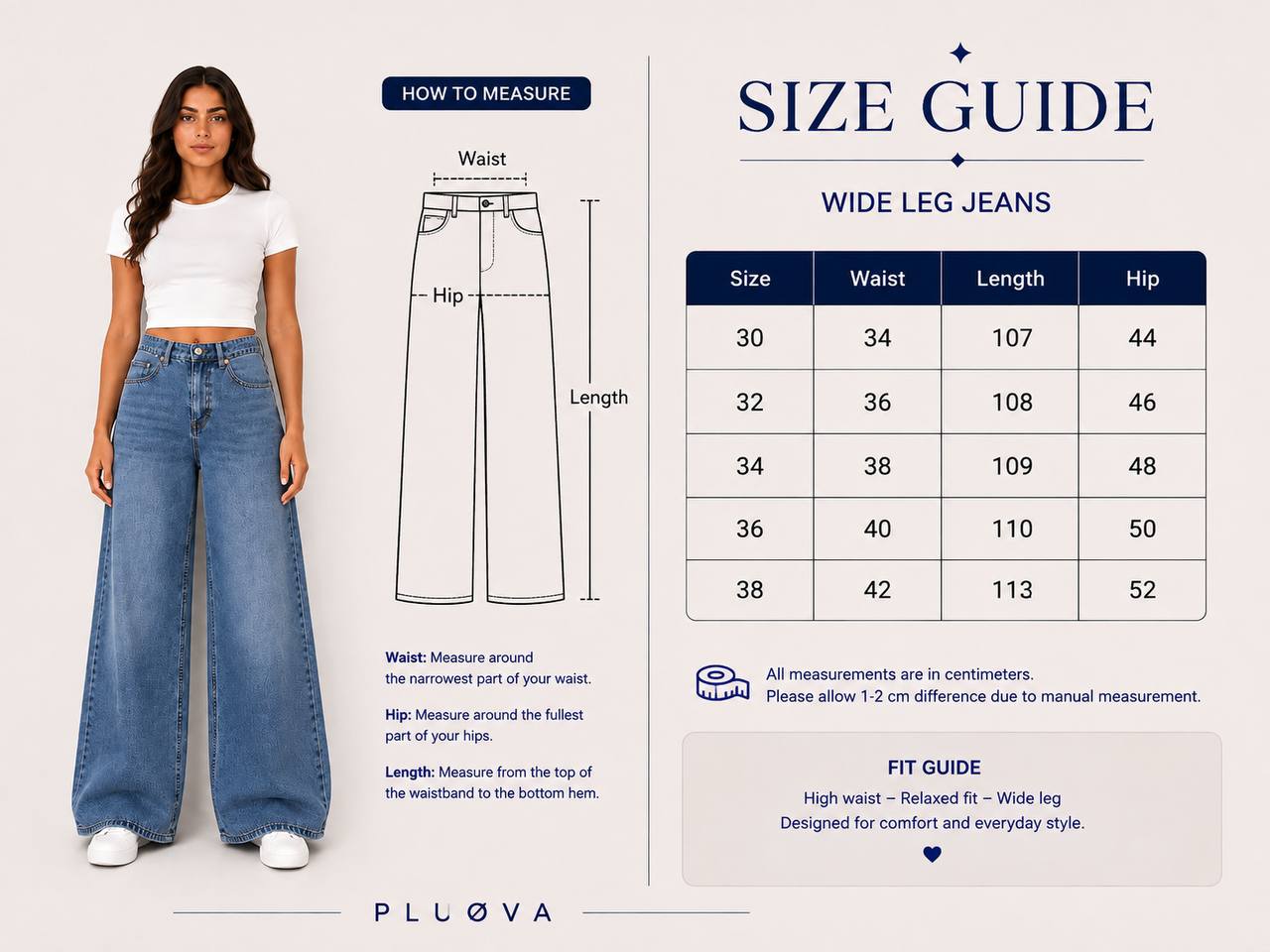 LUNA LIGHT JEANS size chart