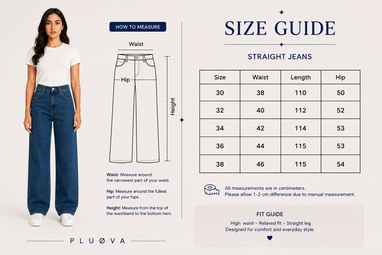 NINA STRAIGHT JEANS size chart