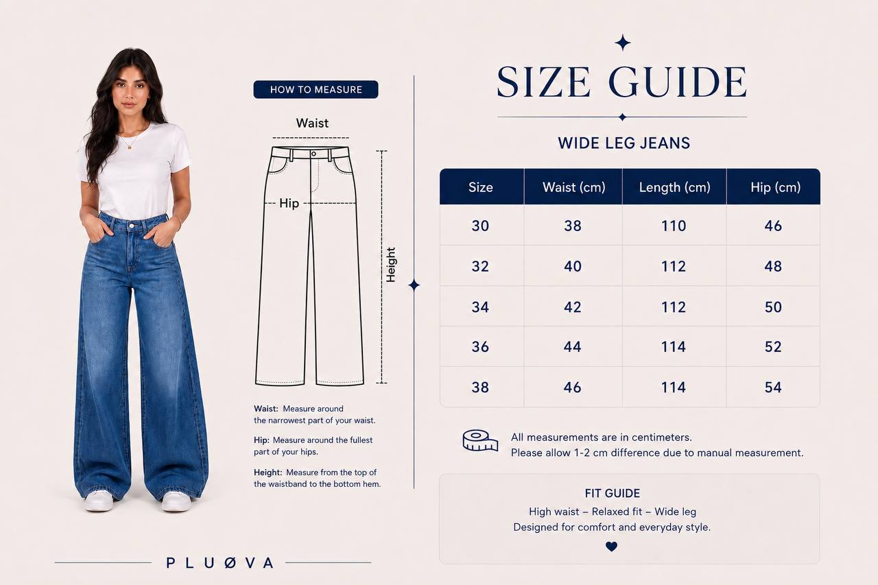 MILA WIDE JEANS size chart