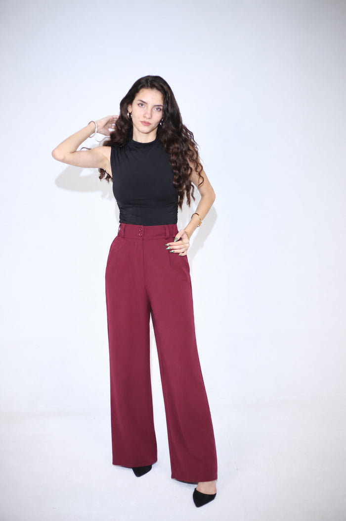 VELORA WIDE PANTS – BURGUNDY